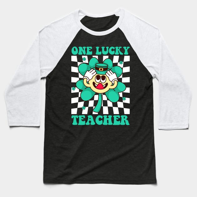 One Lucky Teacher Smile Face Retro Groovy St Patricks Day Baseball T-Shirt by deafcrafts